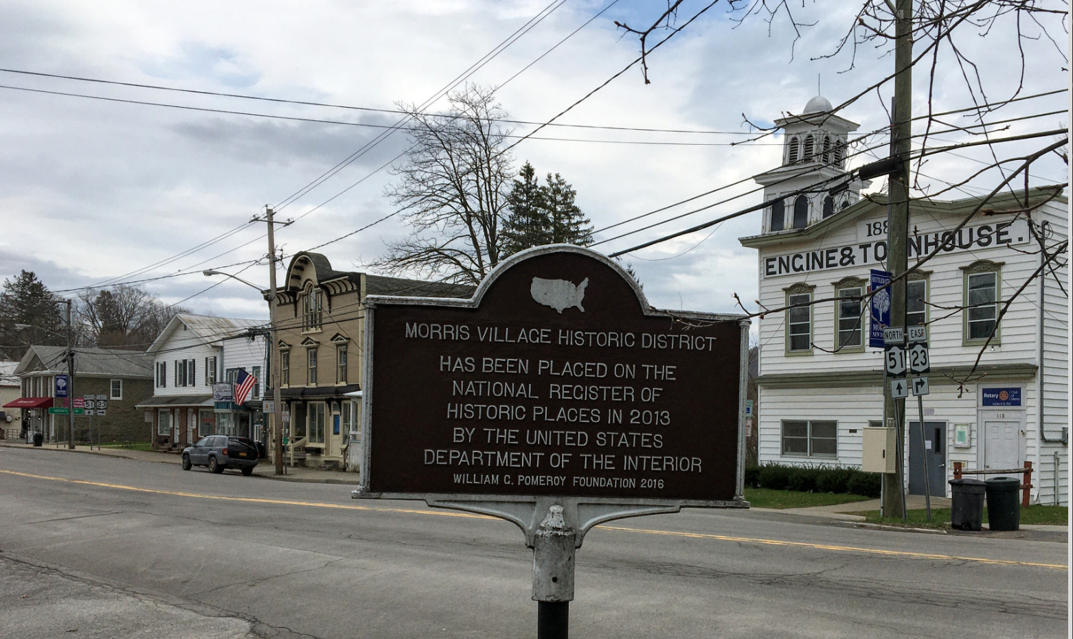 National Historic Register sign at firehouse on Main Street